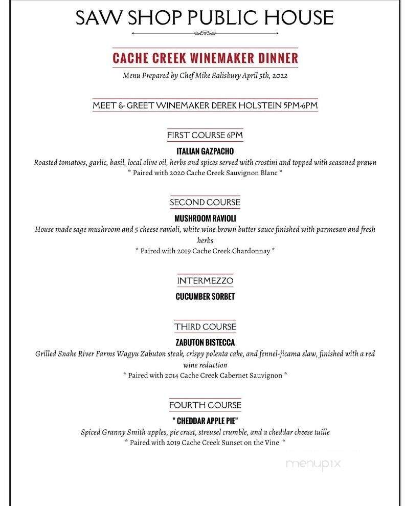 Saw Shop Gallery Bistro - Kelseyville, CA menu_pic