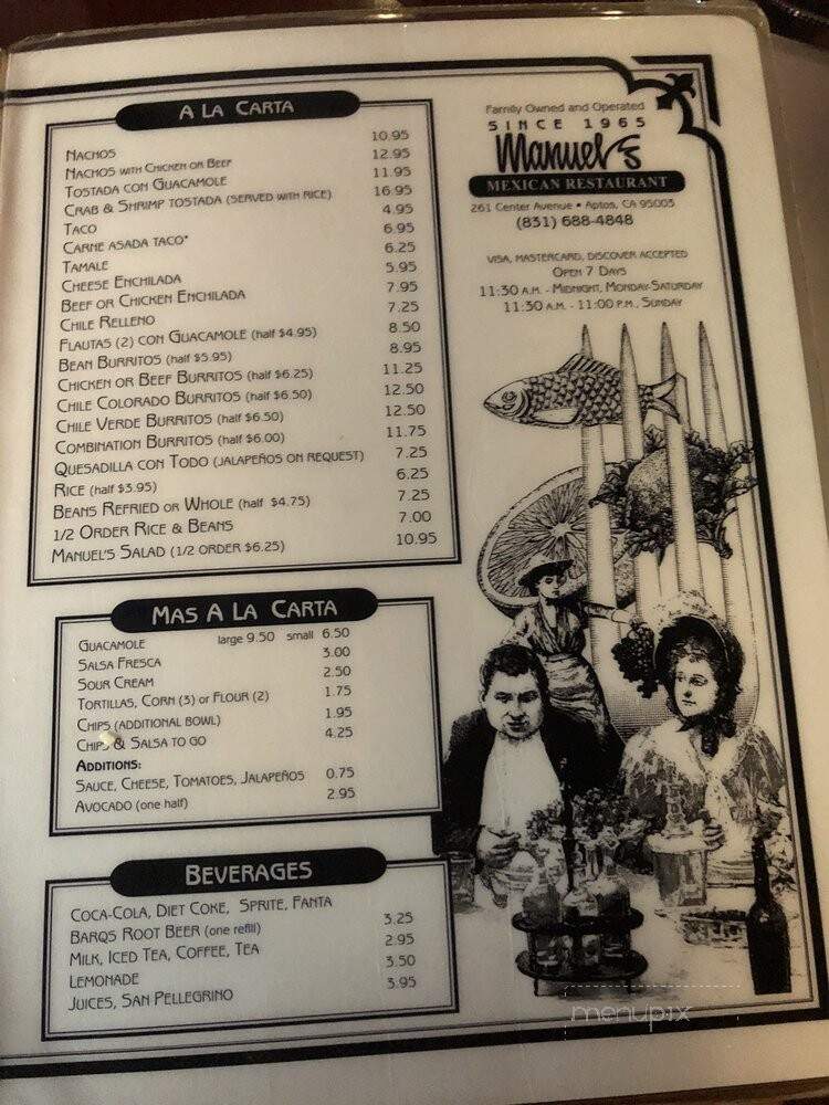 Manuel's Mexican Restaurant - Aptos, CA menu_pic