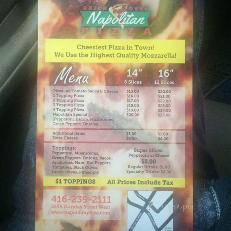 Napolitan Brick Oven Pizza - Toronto, ON menu_pic
