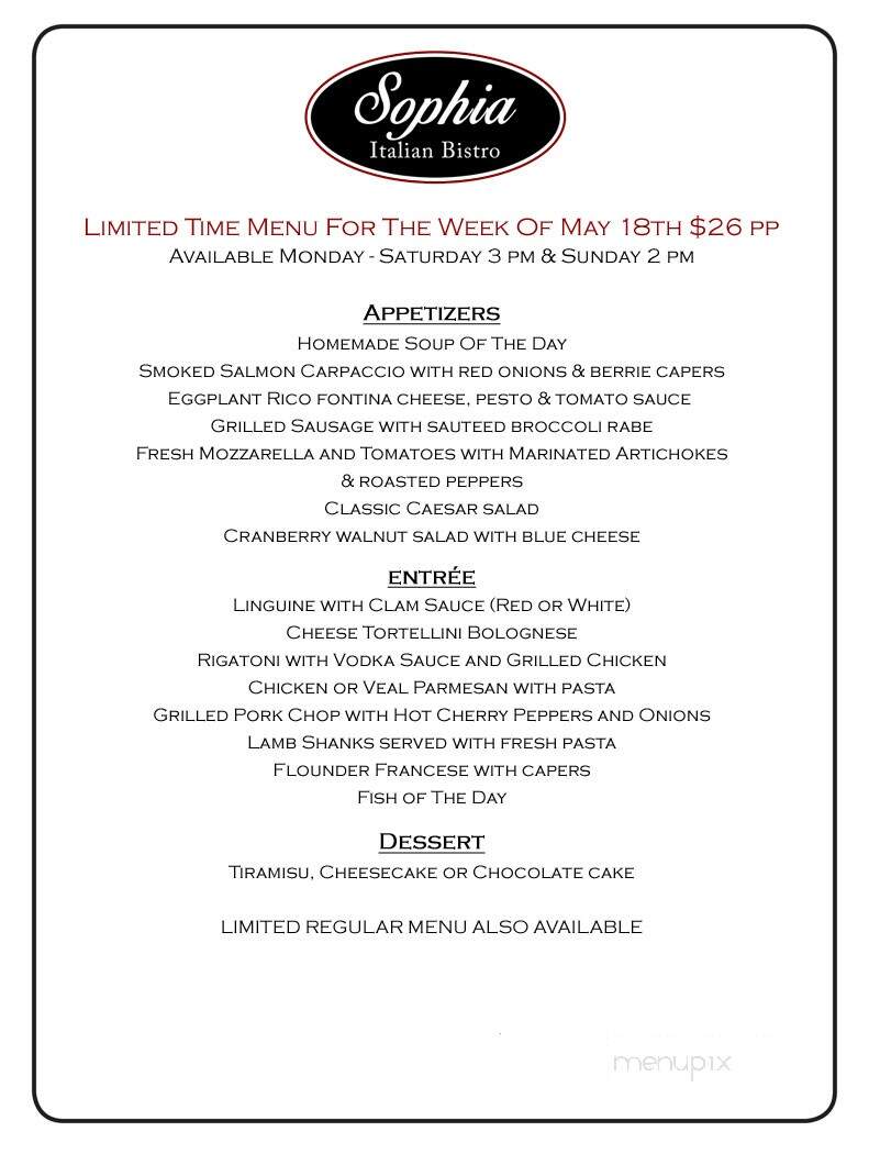 Sophia Italian Bistro - Amityville, NY menu_pic