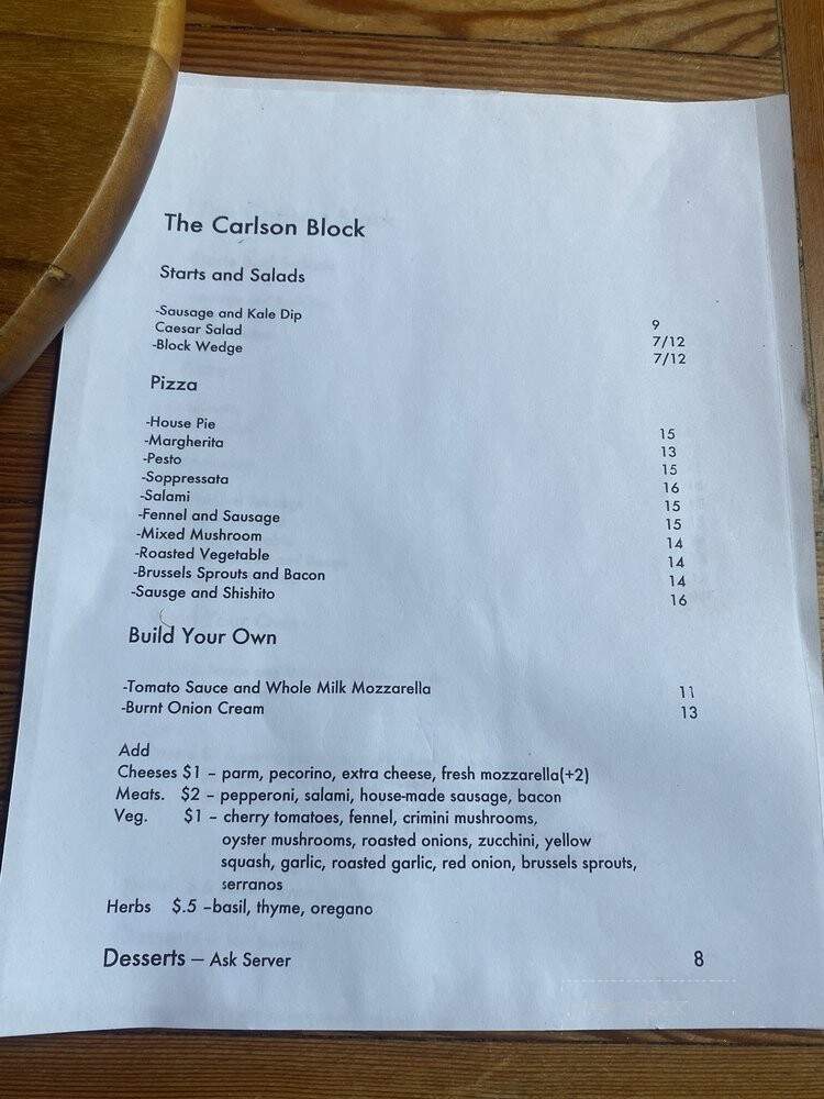 The Carlson Block - Wilkeson, WA menu_pic