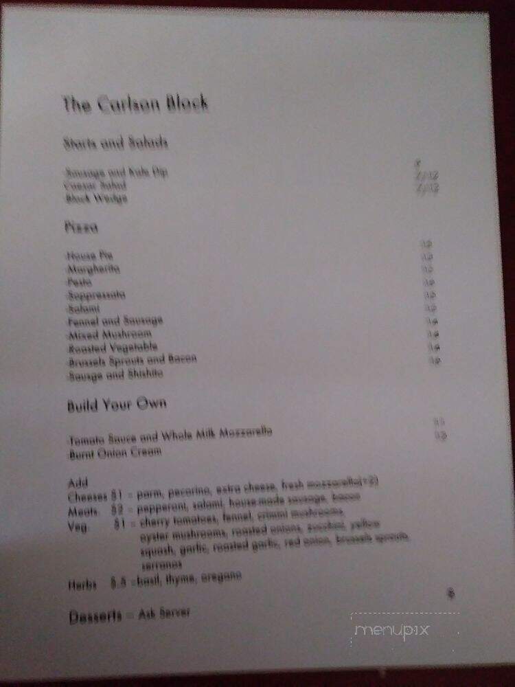 The Carlson Block - Wilkeson, WA menu_pic