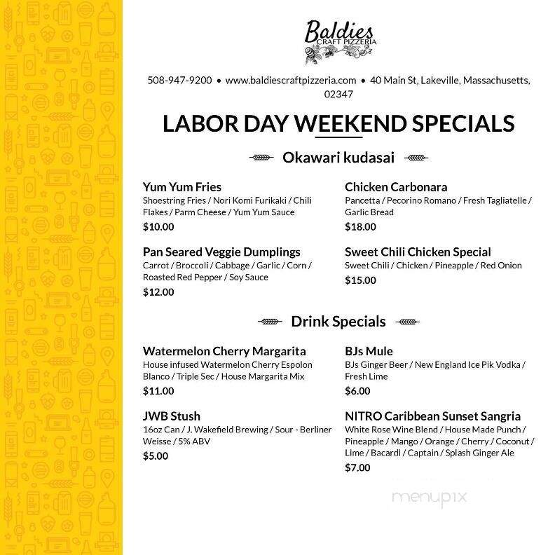 Baldie's Craft Pizzeria - Lakeville, MA menu_pic