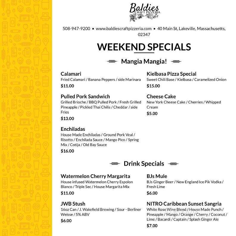 Baldie's Craft Pizzeria - Lakeville, MA menu_pic