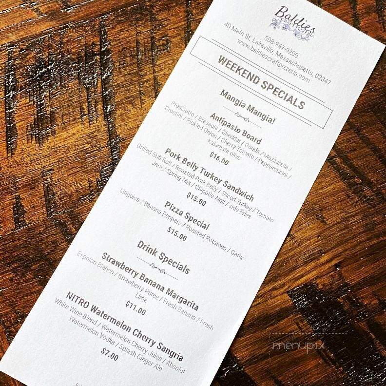 Baldie's Craft Pizzeria - Lakeville, MA menu_pic