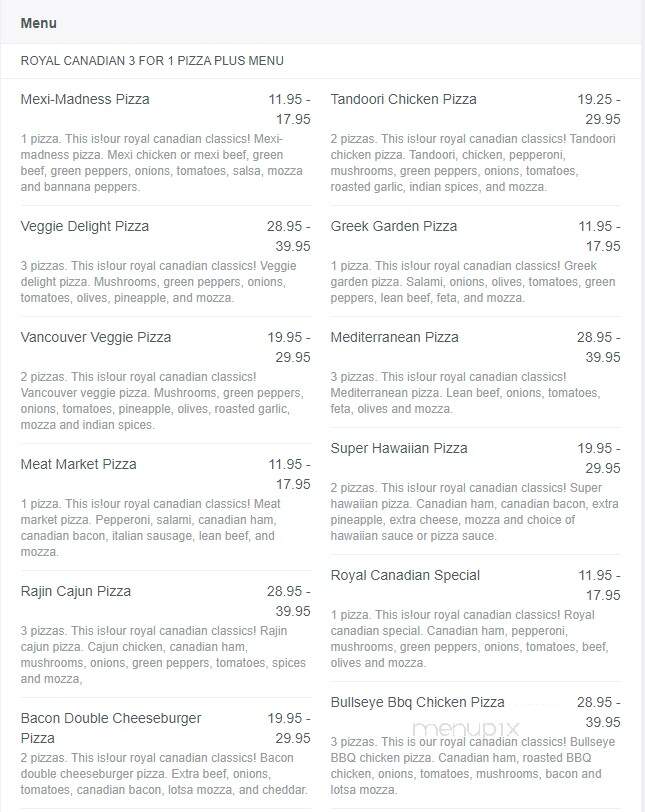 Royal Canadian 3 For 1 Pizza Plus - Port Alberni, BC menu_pic