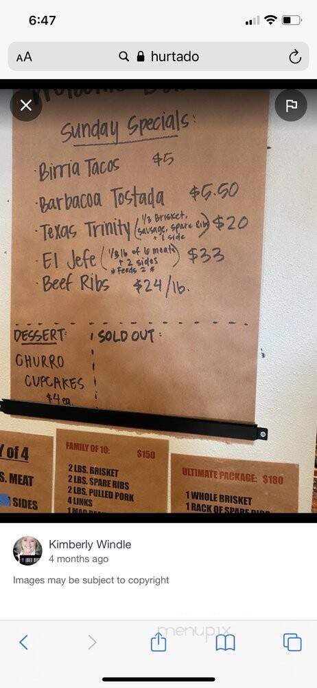 Hurtado Barbecue - Arlington, TX menu_pic