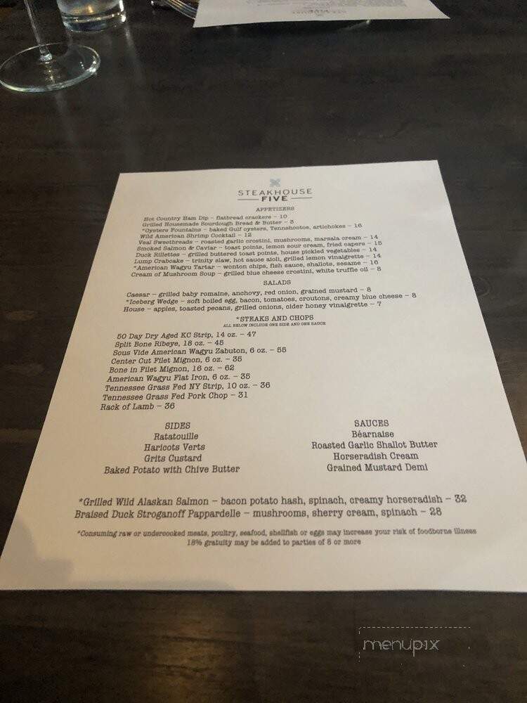Steakhouse Five - Murfreesboro, TN menu_pic