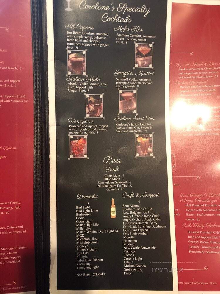 Corleones' Bar & Grill - Belle Vernon, PA menu_pic