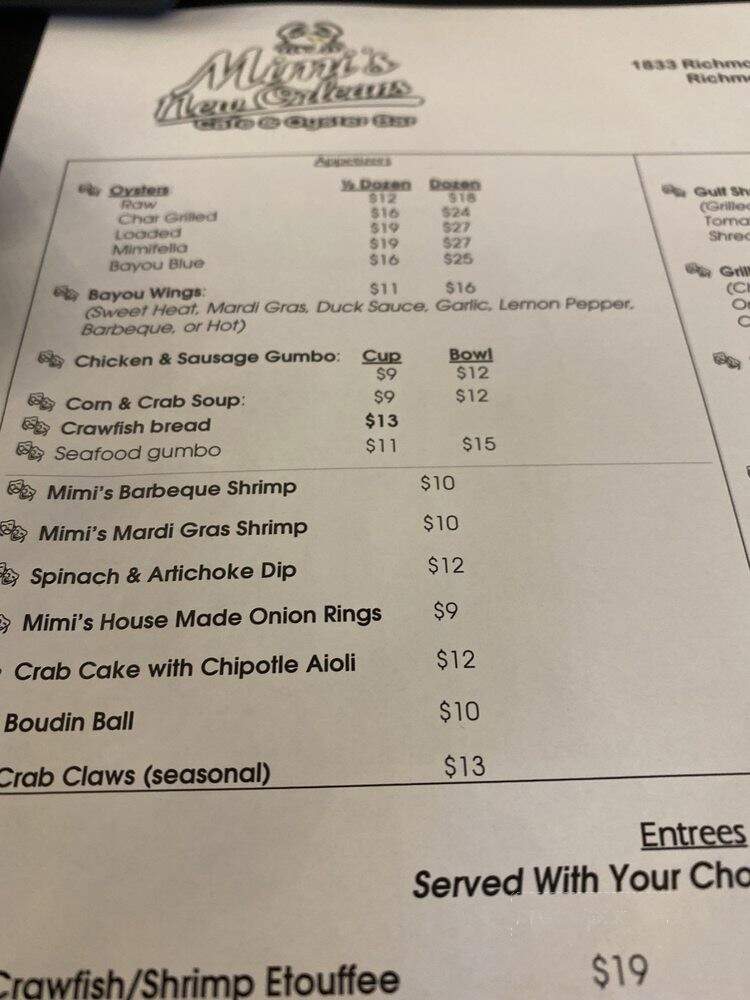 Mimi's New Orleans Cafe & Oyster Bar - Richmond, TX menu_pic