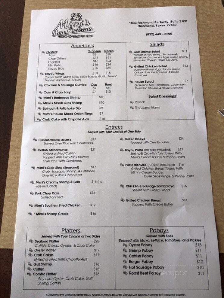 Mimi's New Orleans Cafe & Oyster Bar - Richmond, TX menu_pic
