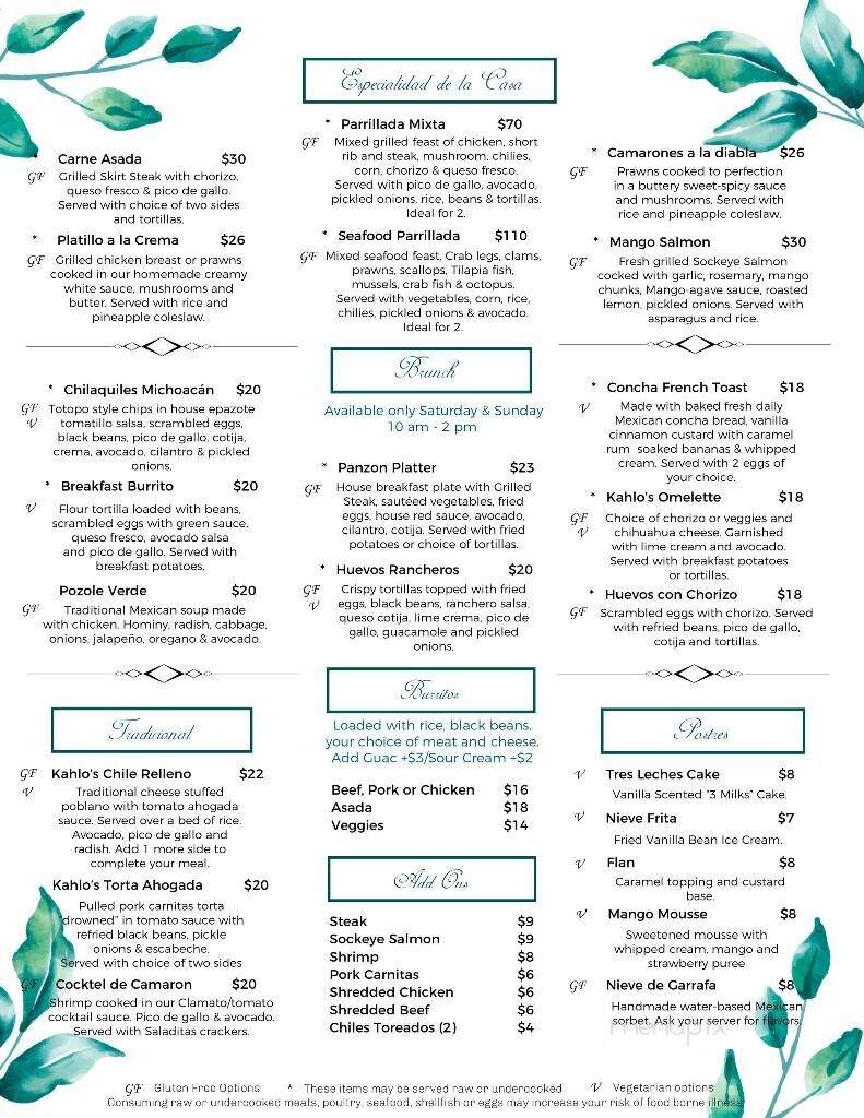 Kahlo's Cantina - Edmonds, WA menu_pic