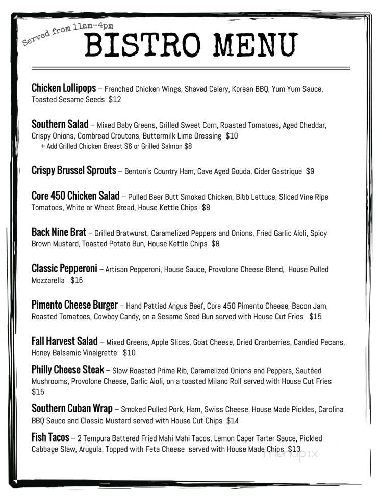 Core 450 - Travelers Rest, SC menu_pic