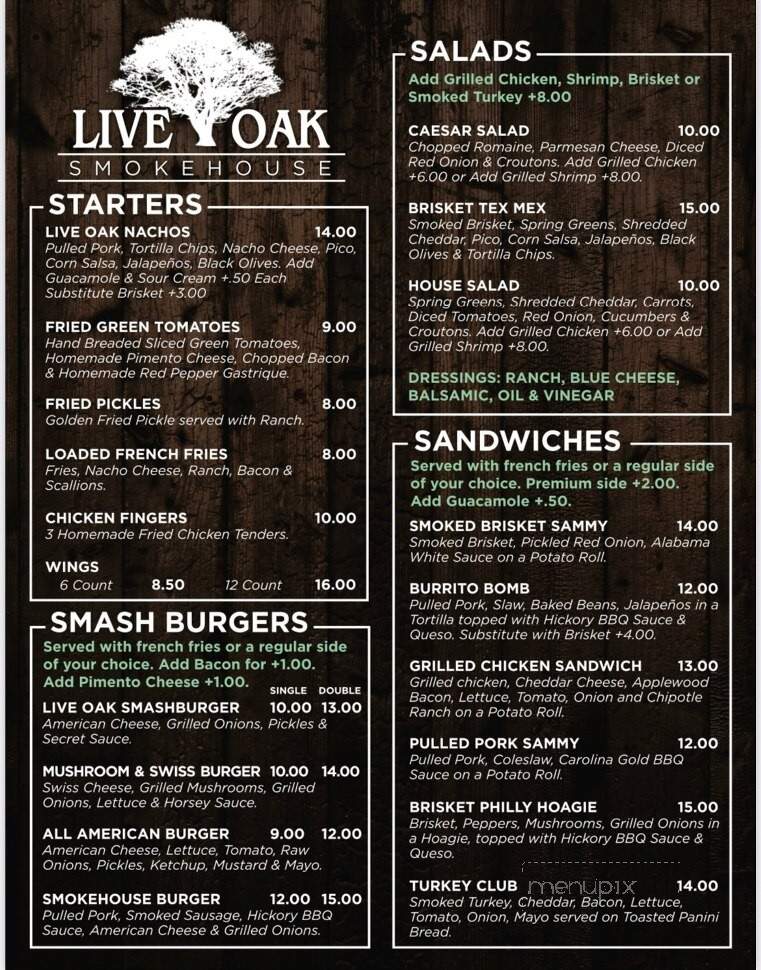 Live Oak Smokehouse - Moncks Corner, SC menu_pic