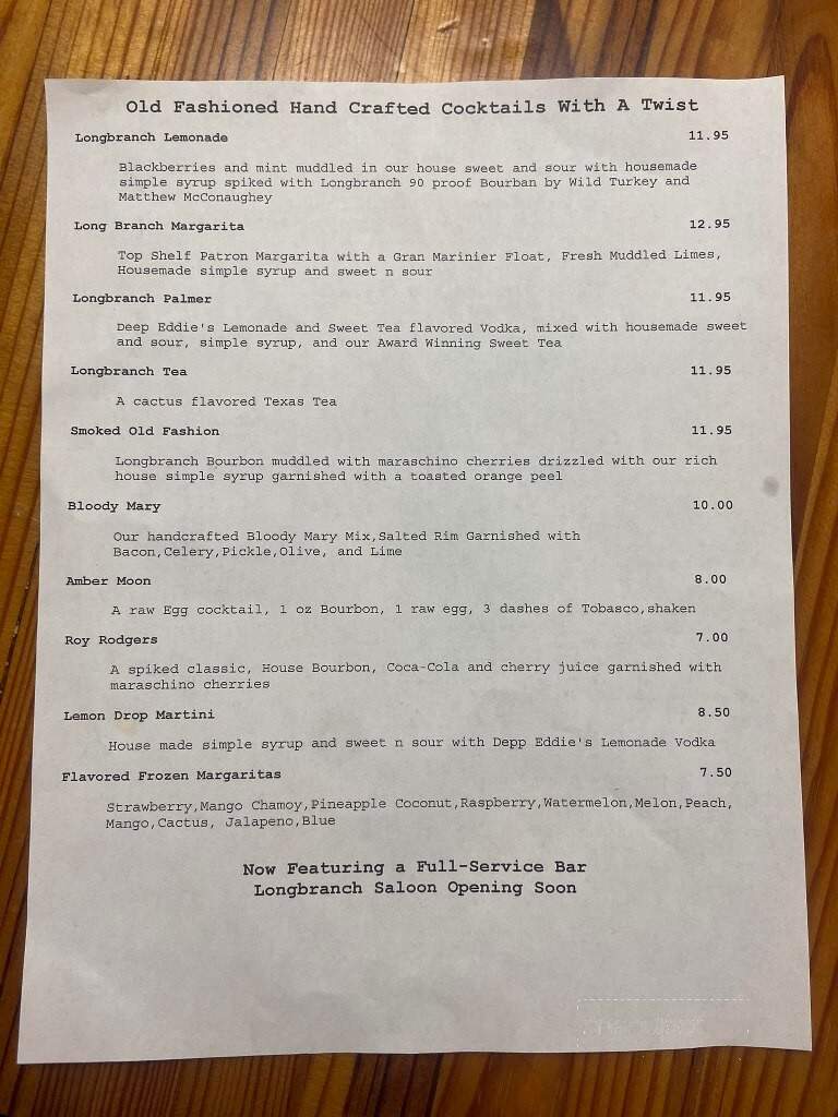 Long Branch Steakhouse - Livingston, TX menu_pic