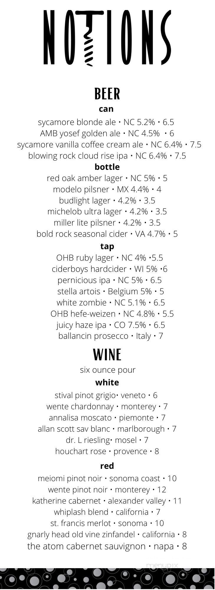Notions - Hickory, NC menu_pic