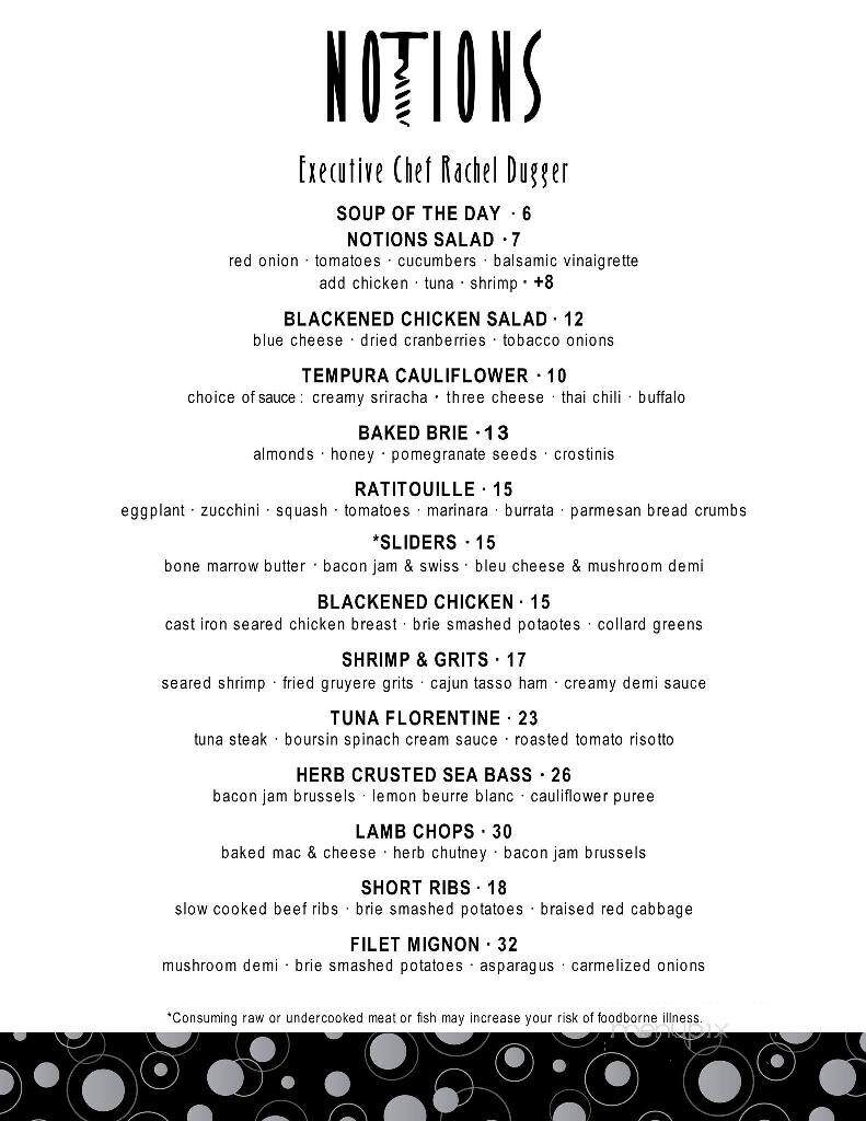 Notions - Hickory, NC menu_pic