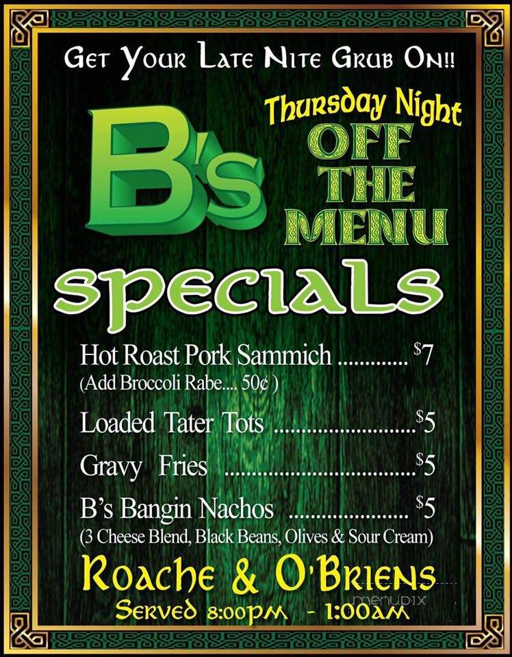 Roach & O'brien - Haverford, PA menu_pic