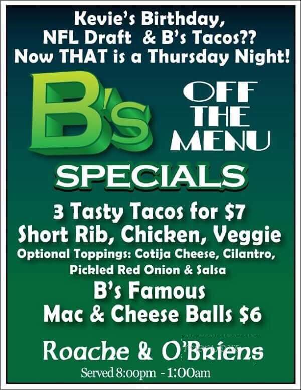 Roach & O'brien - Haverford, PA menu_pic