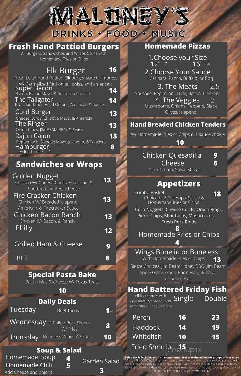 Jj Maloney's - Kaukauna, WI menu_pic