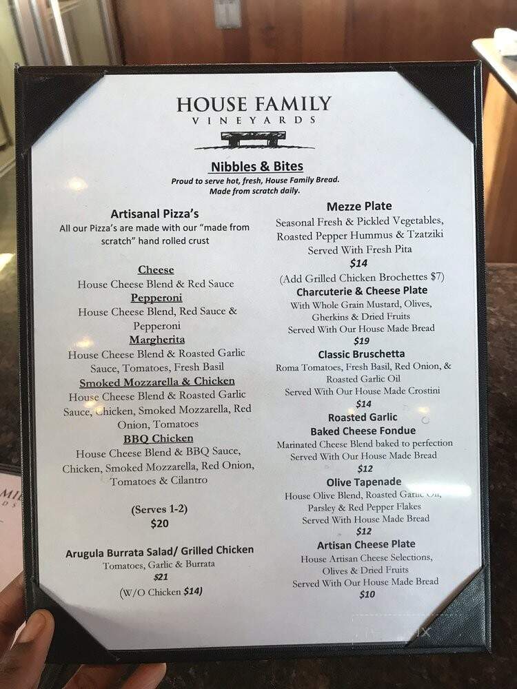 House Family Vineyards - Saratoga, CA menu_pic