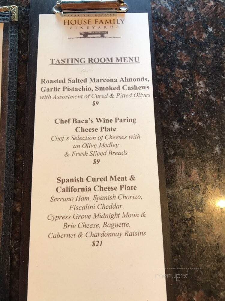 House Family Vineyards - Saratoga, CA menu_pic