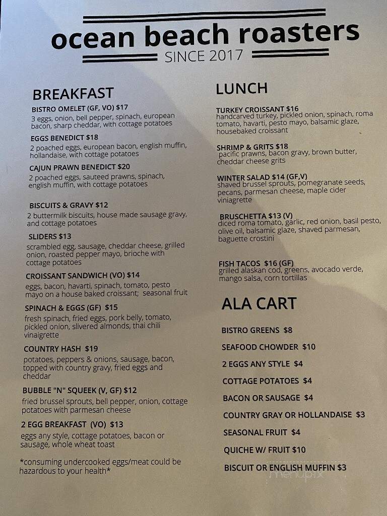 Ocean Beach Roasters - Ocean Shores, WA menu_pic