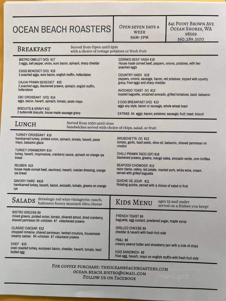 Ocean Beach Roasters - Ocean Shores, WA menu_pic