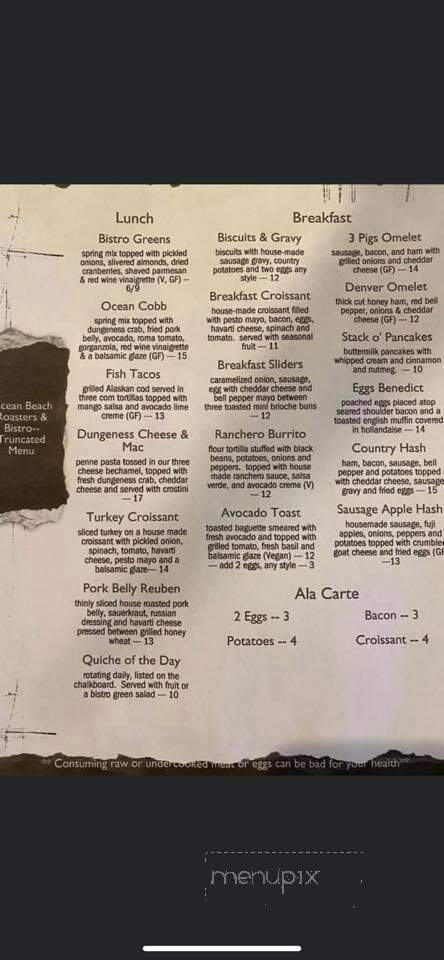 Ocean Beach Roasters - Ocean Shores, WA menu_pic