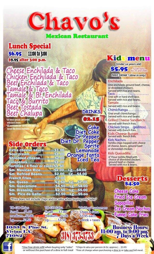 Chavos Mexican Restaurant - Vivian, LA menu_pic