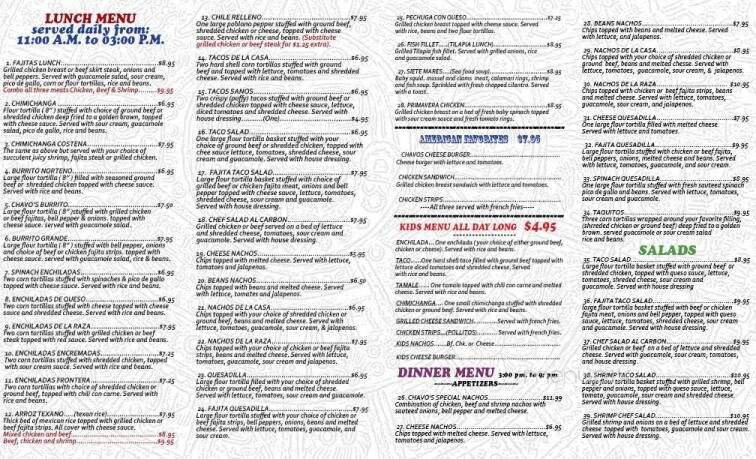 Chavos Mexican Restaurant - Vivian, LA menu_pic