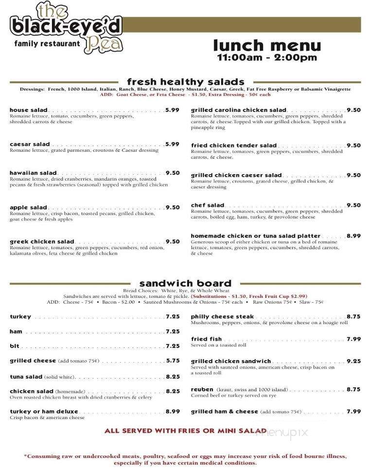 The Black-Eye'd Pea Family Restaurant Grill - Mooresville, NC menu_pic