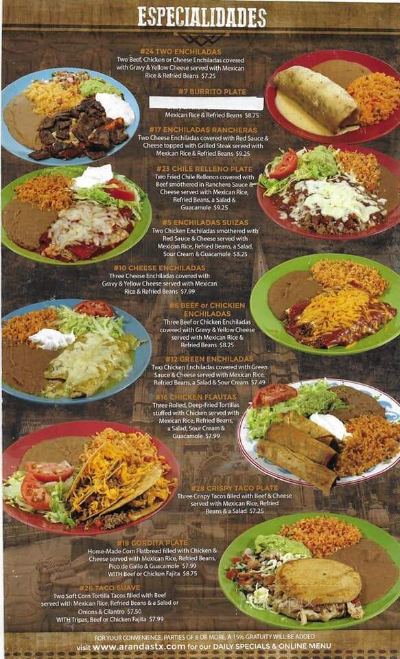 Aranda's Taqueria - Lubbock, TX menu_pic