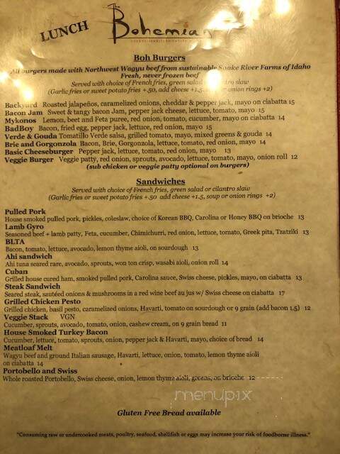 The Bohemian Bar and Bistro - Grants Pass, OR menu_pic