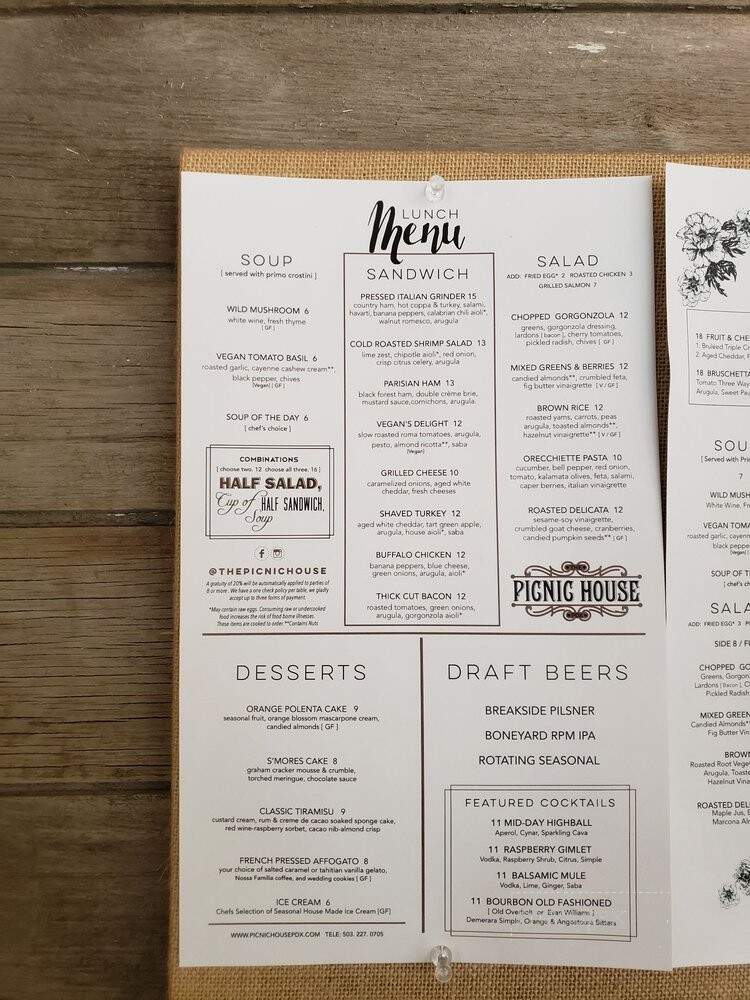 The Picnic House - Portland, OR menu_pic