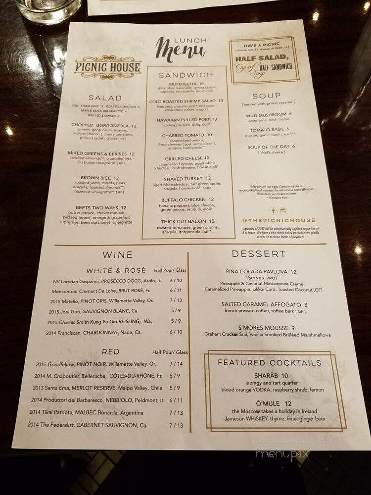 The Picnic House - Portland, OR menu_pic