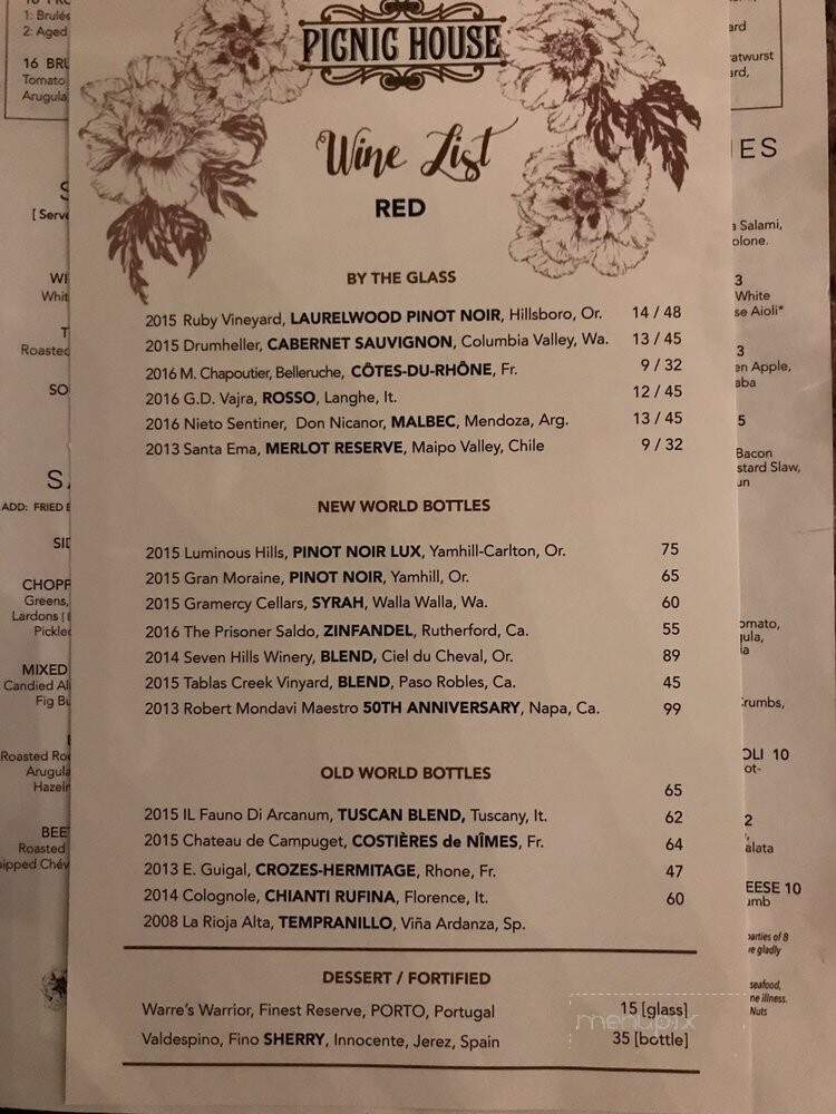 The Picnic House - Portland, OR menu_pic