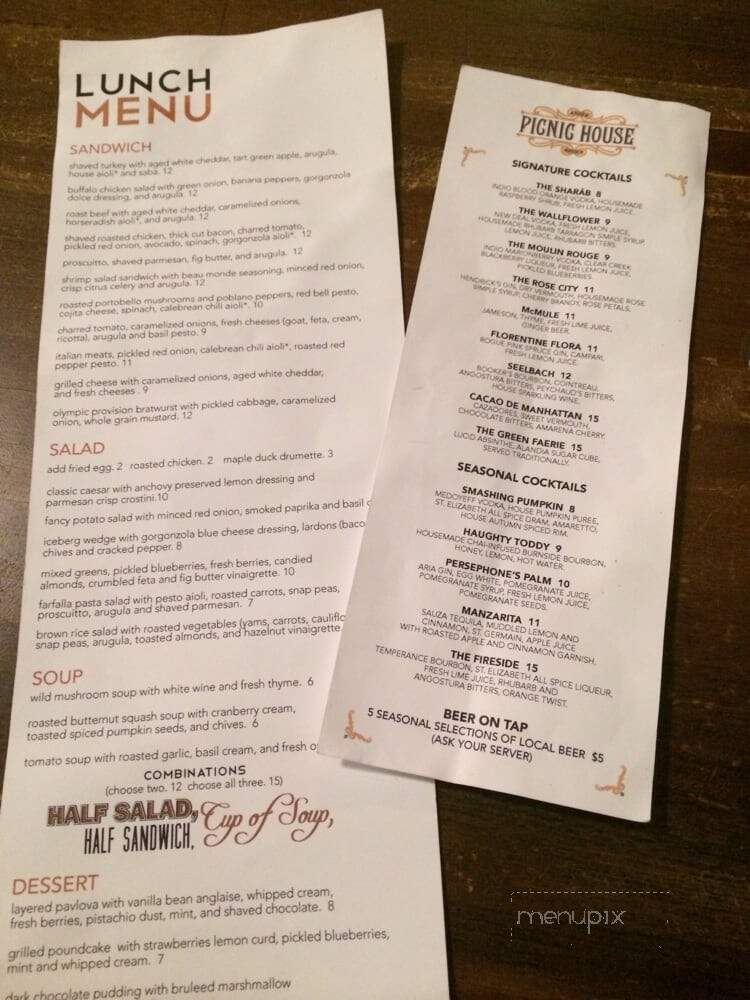 The Picnic House - Portland, OR menu_pic