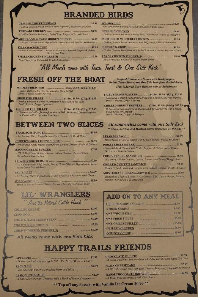Brandin Iron Steakhouse - Fairview, AL menu_pic