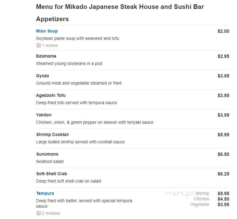 Mikado Japanese Steak House & Sushi Bar - Harrisburg, PA menu_pic