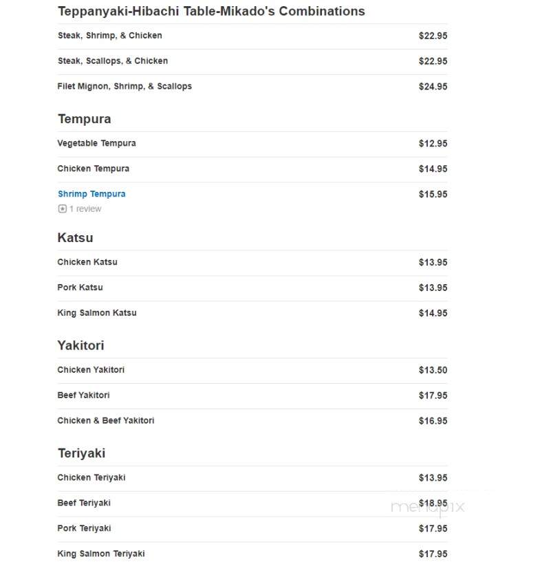 Mikado Japanese Steak House & Sushi Bar - Harrisburg, PA menu_pic