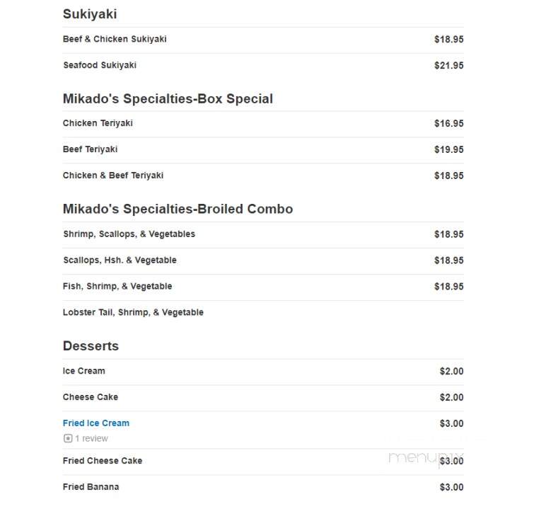 Mikado Japanese Steak House & Sushi Bar - Harrisburg, PA menu_pic
