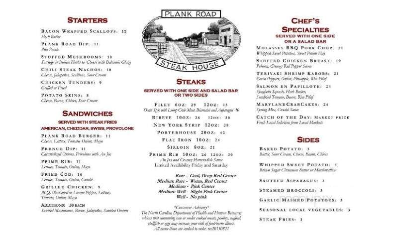 Plank Road Steakhouse - Farmville, NC menu_pic