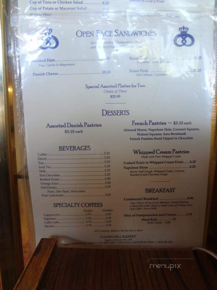Danish Mill Bakery - Solvang, CA menu_pic