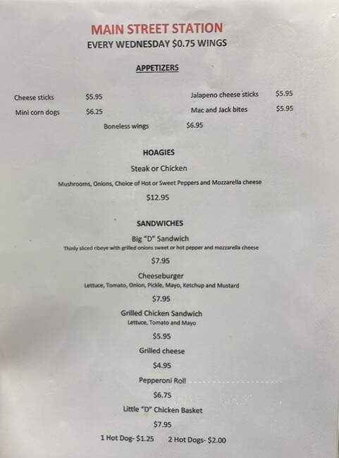 Main Street Station - Bridgeport, WV menu_pic