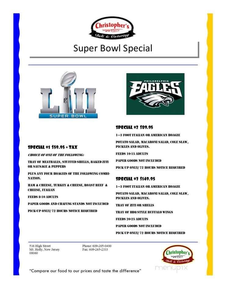 Christopher's Deli & Catering - Mount Holly, NJ menu_pic