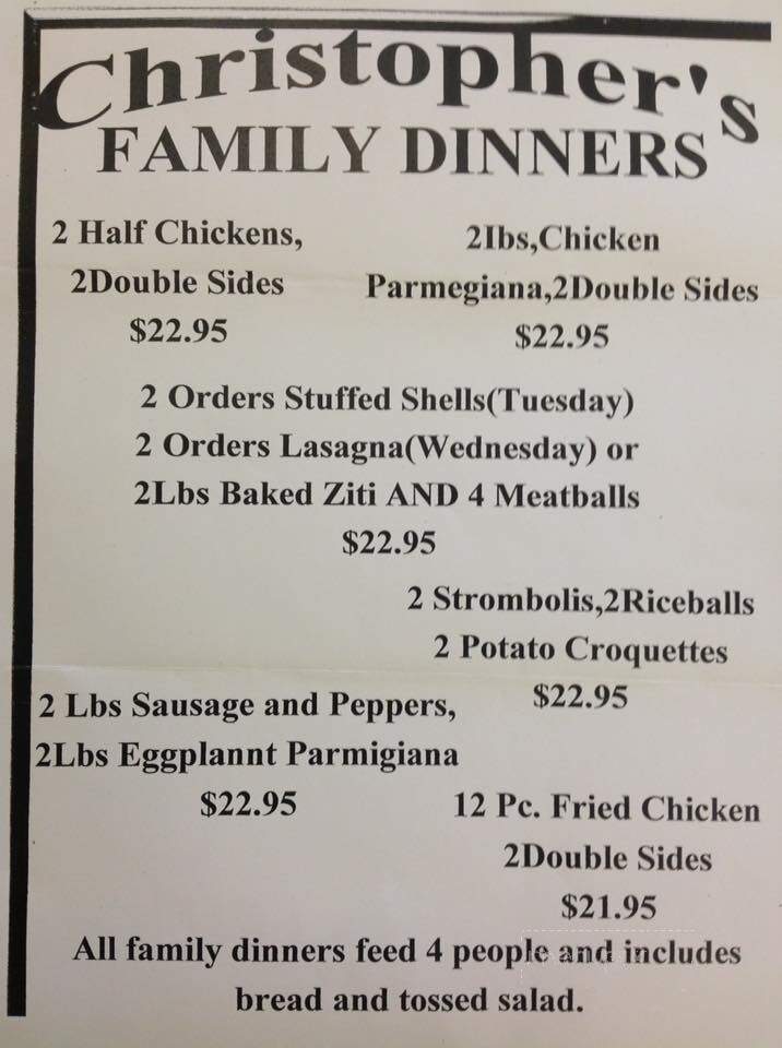 Christopher's Deli & Catering - Mount Holly, NJ menu_pic