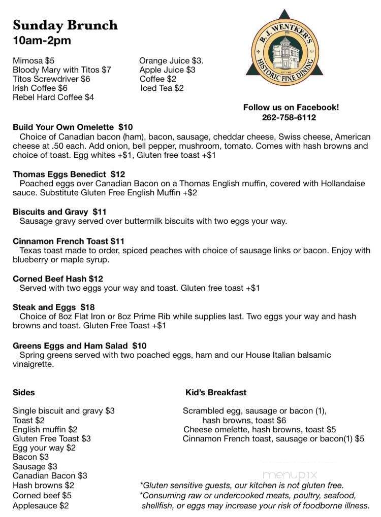BJ Wentker's - Burlington, WI menu_pic
