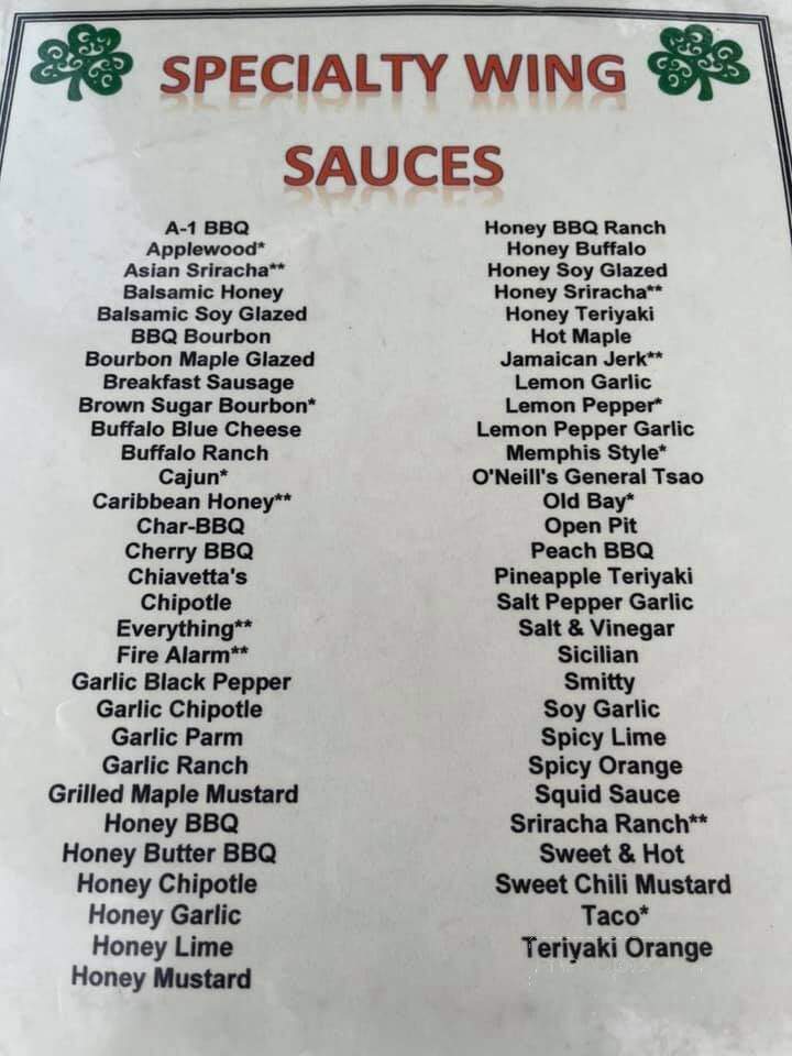 O'Neill's Stadium Inn - Orchard Park, NY menu_pic