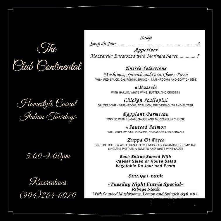 Club Continental - Orange Park, FL menu_pic